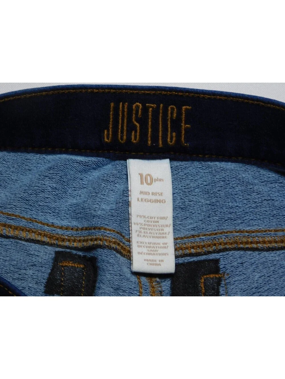 Justice Girls Size 10 Plus Mid Rise Jeggings Blue Pull-On Stretch Leggings